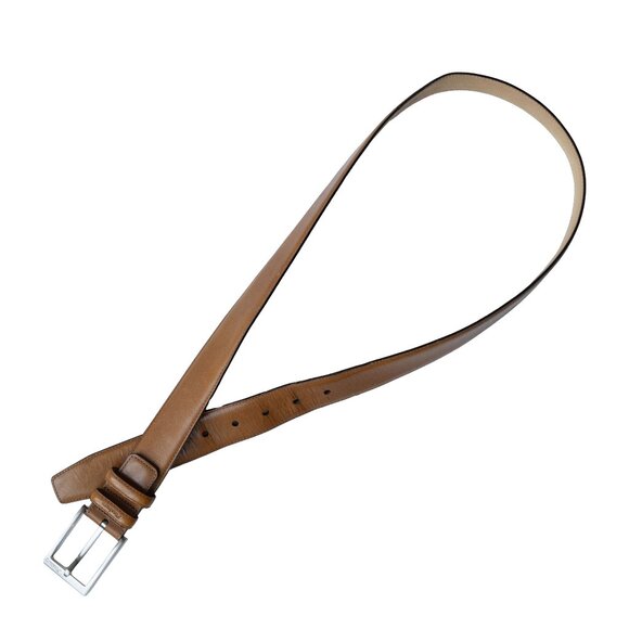 FInsbury Tan Leather Western Belt Minimalist Quiet Luxury Camel Silver Belt - Picture 2 of 11